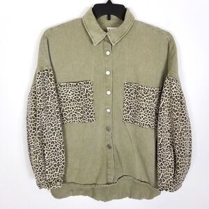 POL Olive and Leopard Print Jean Jacket